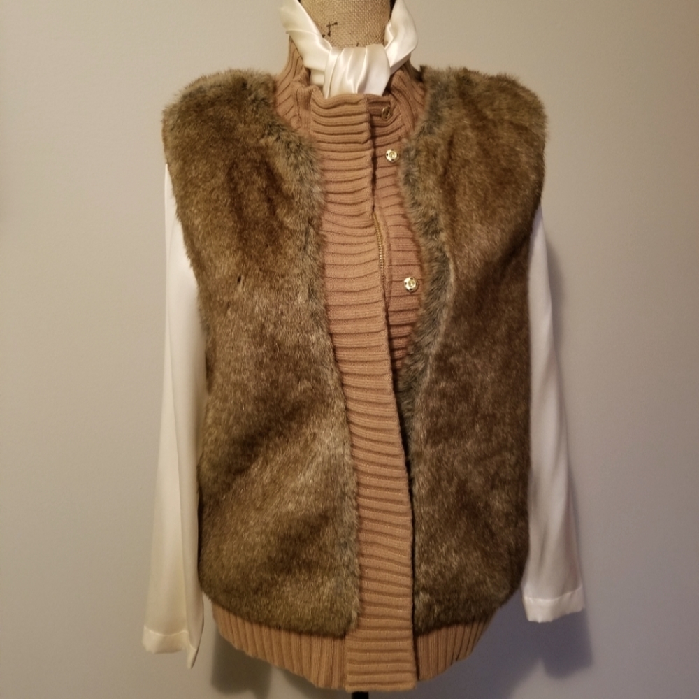 NWT - Chocolate Mocha Faux Fur Knit Sweater Vest